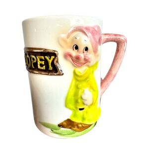 Disney Snow White Seven Dwarfs Dopey 3D Relief Ceramic Coffee Mug Vintage